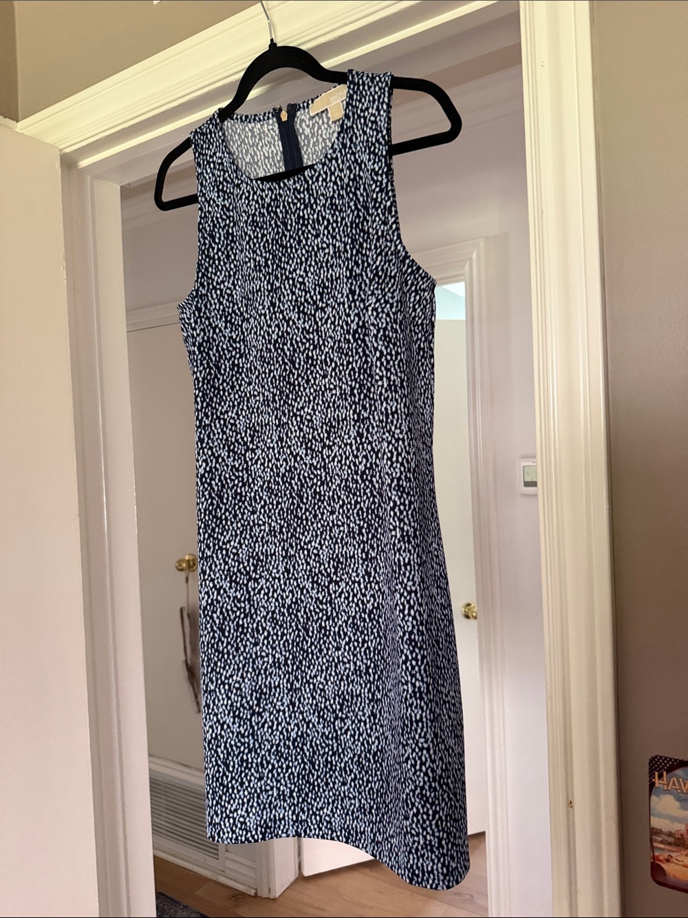 Michael Kors Navy and White Sleeveless Printed Shift Dress